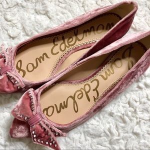 Sam Edelman Raisa Pink Studded Velvet Bow Flats